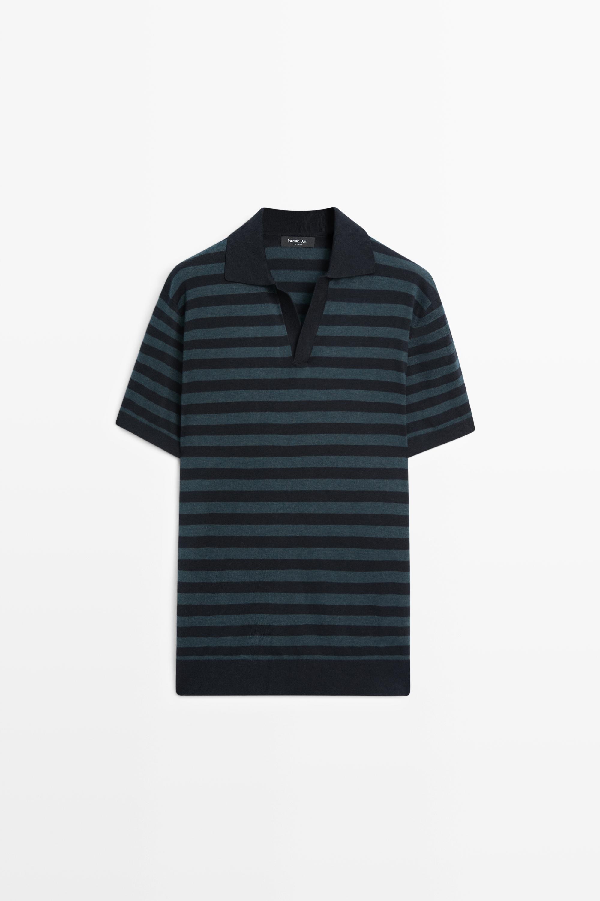 Pull polo en maille rayée contrastée